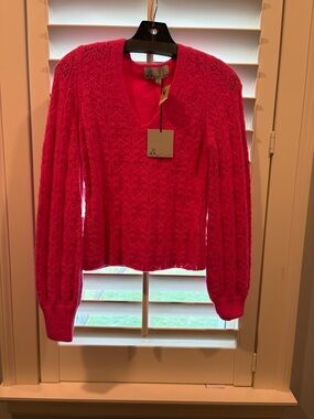 dh NEW YORK Bright Pink V-Neck Cable Knit Sweater